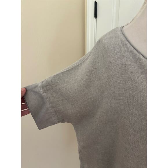 Colette Italy Made Linen Blend Shirt Crop Top Gray Short Sleeve - Picture 6 of 7
